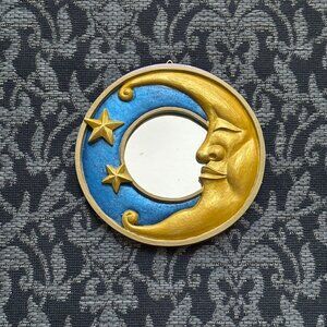 🌙 Hallowette - Handpainted Moon & Stars Mirror - Blue & Gold